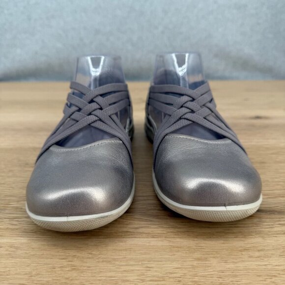 Ecco Womens Babett Criss Cross Mary Jane Flats Size 37 Pewter Strappy Leather - Picture 2 of 15